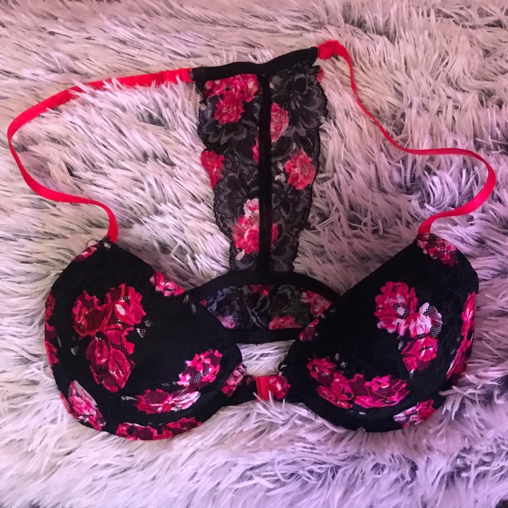 Candies 34B floral front clasp bra ❤️🖤
